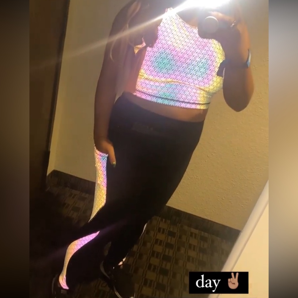 Chromatic sequence rave wear crop top and leggings